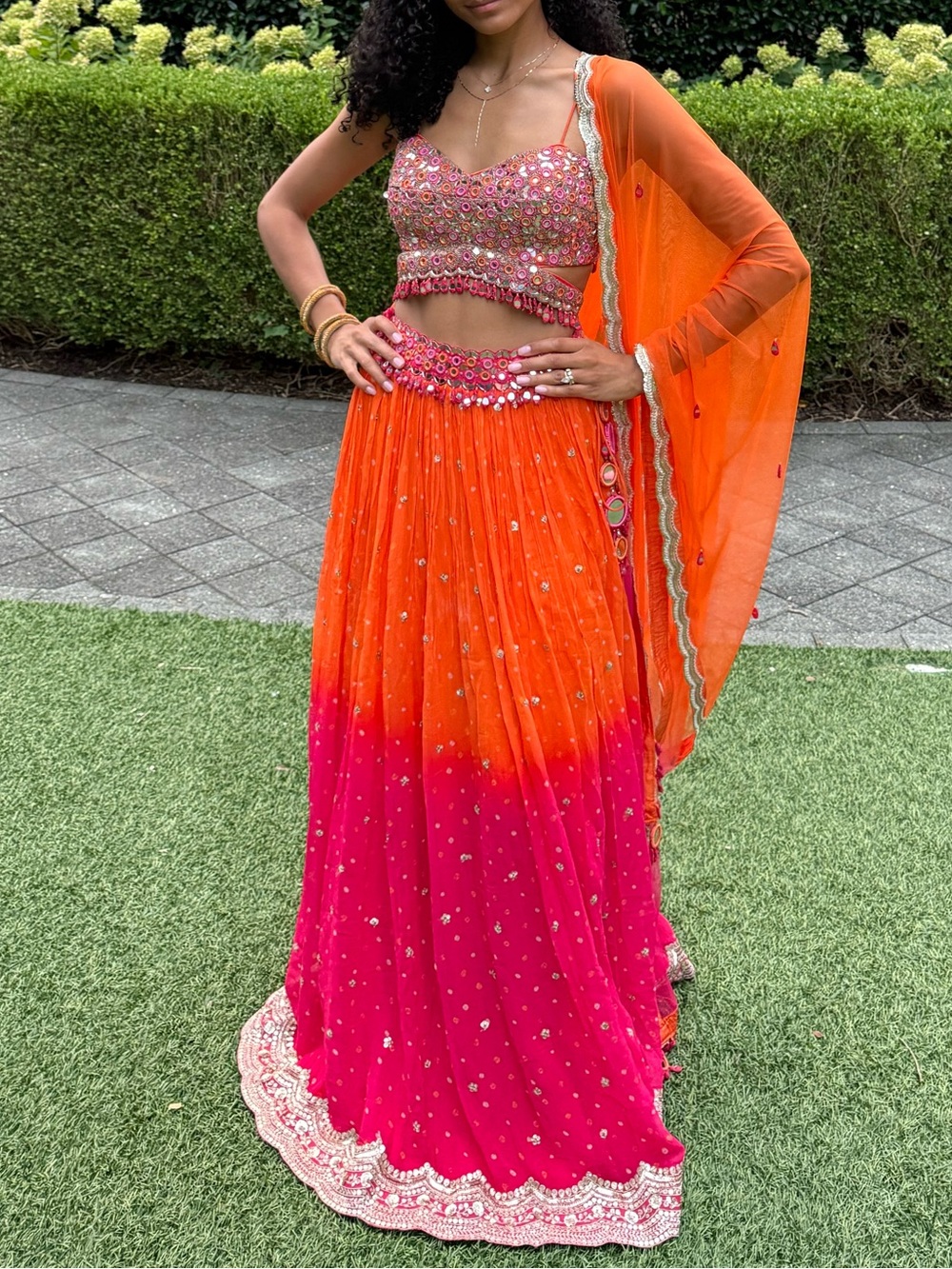 Basanti - Pink and Orange Ombre Embellished Lehenga